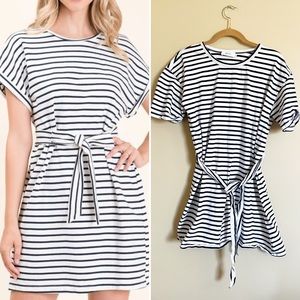 A.L.C. White With Blue Stripes Tie Front Dress Size Small